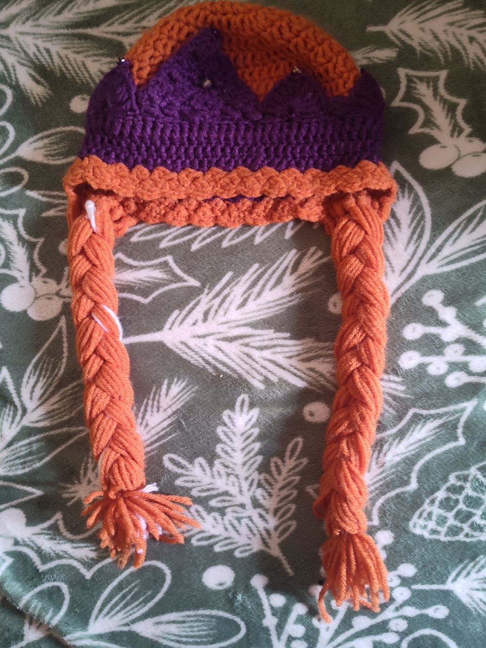 Handmade Crochet Earflap Beanie in Orange and Purple